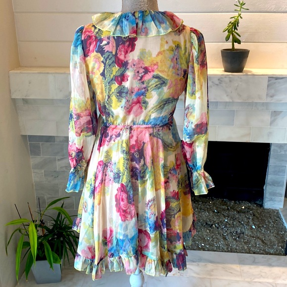 Few Moda Charla Ruffled Floral Watercolor Dress Size Medium - Picture 11 of 16